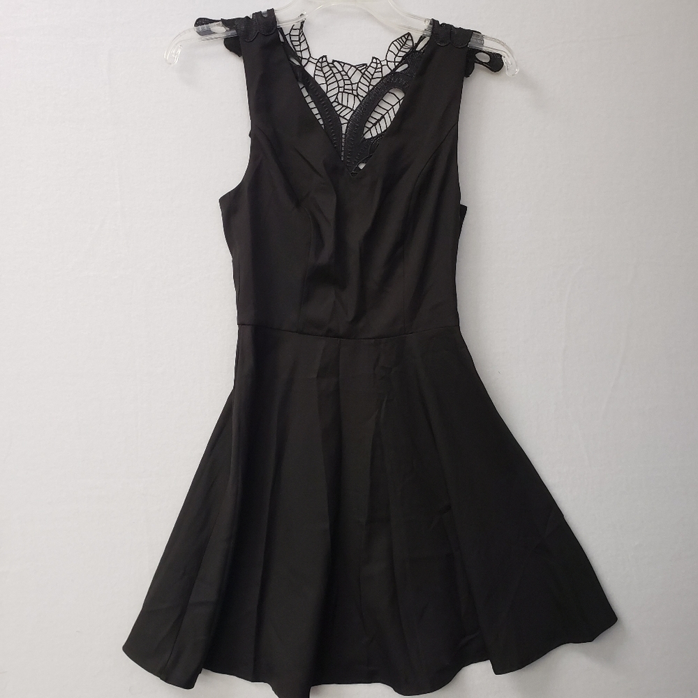 Altar'd State XS Black  Applique Lace Dress  Flair Sleeveless Open Back Pinup